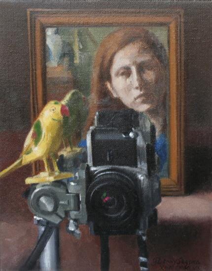 
Self-portrait with camera and bird