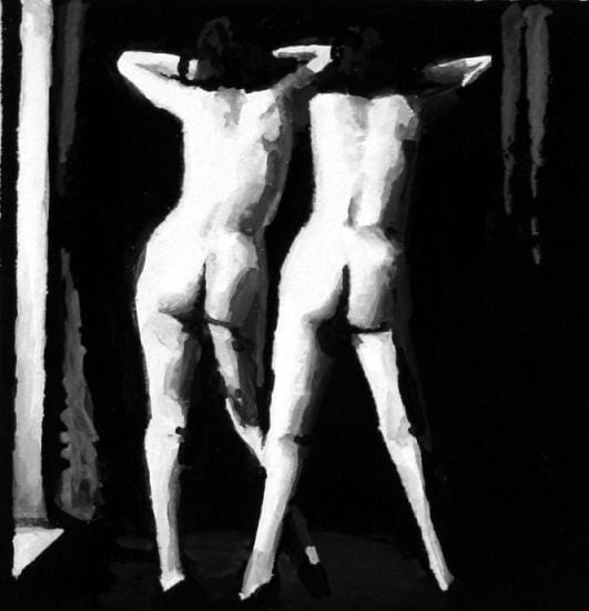 
Two rear-facing standing female nudes