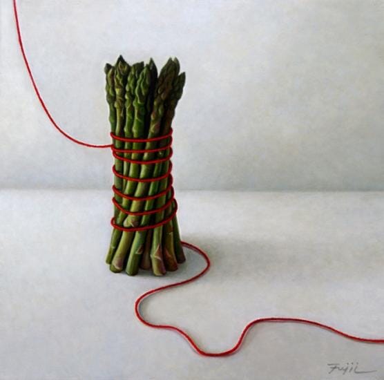 
Asparagus with red string