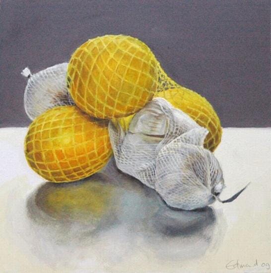 
Still life with netted lemons
