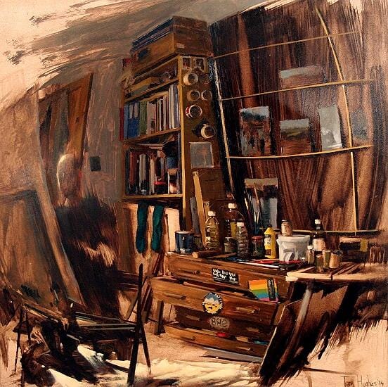Studio with turquoise socks