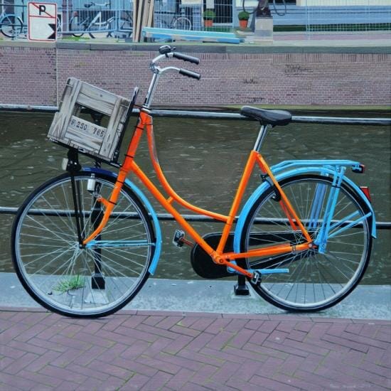Orange and blue bicycle Amsterdam